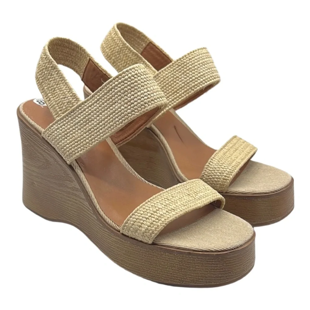 Lucky Brand 8 1/2 Delukah Platform Wedge Sandals Cream Brown Wedge Slingback NEW